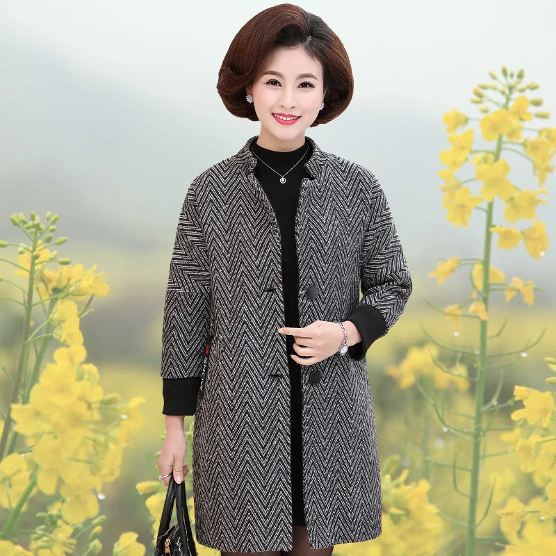 

2019 New Style Middle-aged Mom Fall And Winter Clothes Mid-length Overcoat Middle Aged And Elderly People Women Windbreaker Spri