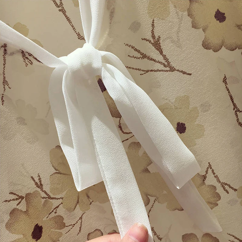 Летние Новые Модные женские свободные шифоновые рубашки с коротким рукавом и принтом с v-образным вырезом и бантом на шнуровке, милая блузка, женские топы, большие размеры D495