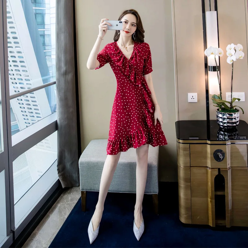 

WOMEN'S Dress 2019 New Style Debutante Fashion V-neck Flounced Red Dress Women's