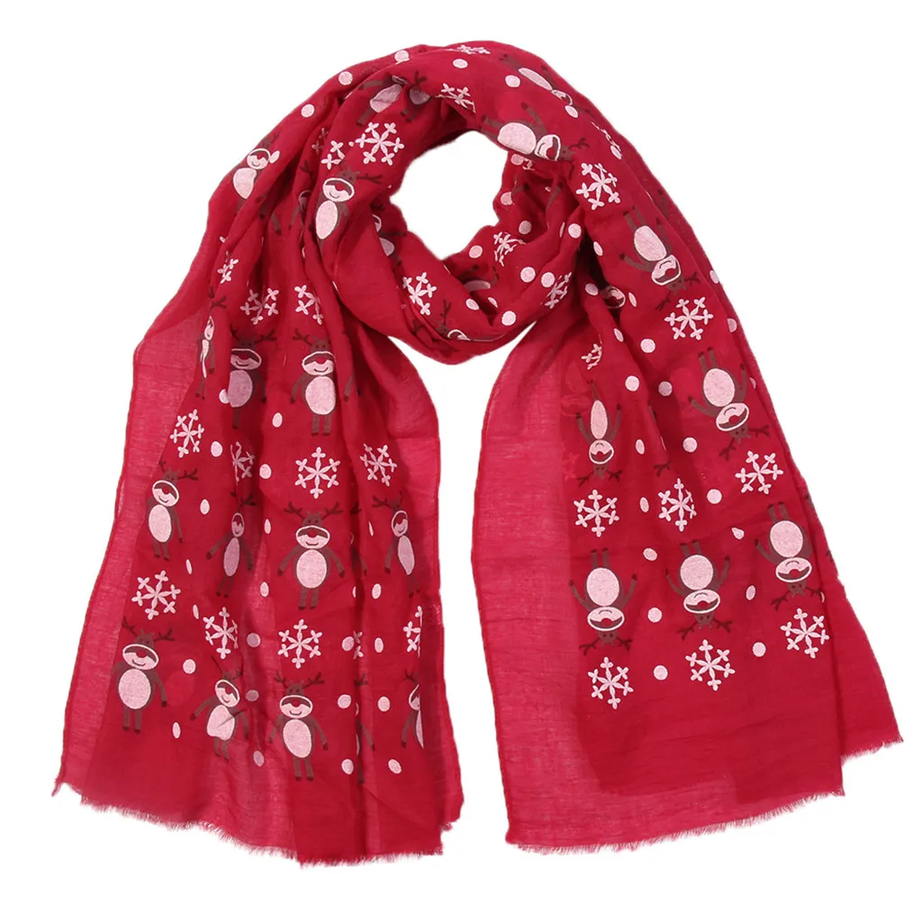 Осенне-зимний женский Рождественский праздничный зимний с принтом оленя теплый зимний Снежный хлопковый шарф модный подарок для женщин#1007 - Цвет: Красный