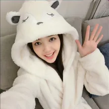 Женский зимний халат, женский милый бархатный банный халат кораллового цвета с рисунком лисы и кролика, теплая одежда для сна с милыми животными, банные халаты