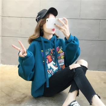 

2020 High Street Hoodies Women Letter Lady Fleece Pullovers Ins Style Add Velvet Thick Woman Hoodies Autumn Winter Clothes Cute