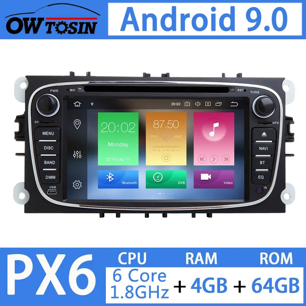 " PX6 4G+ 64G Android 9,0 автомобильный dvd-плеер для Ford Focus Mondeo Focus C-MAX S-MAX C S Max Kuga Galaxy CarPlay DSP gps навигация