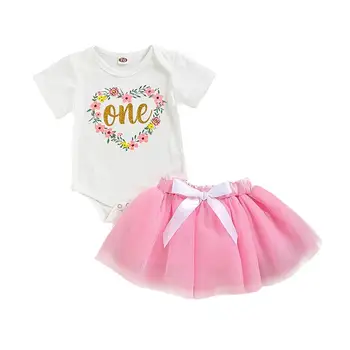 

Summer Baby's Girls Short Sleeve Letters Print Romper Tops Mesh Dresses New