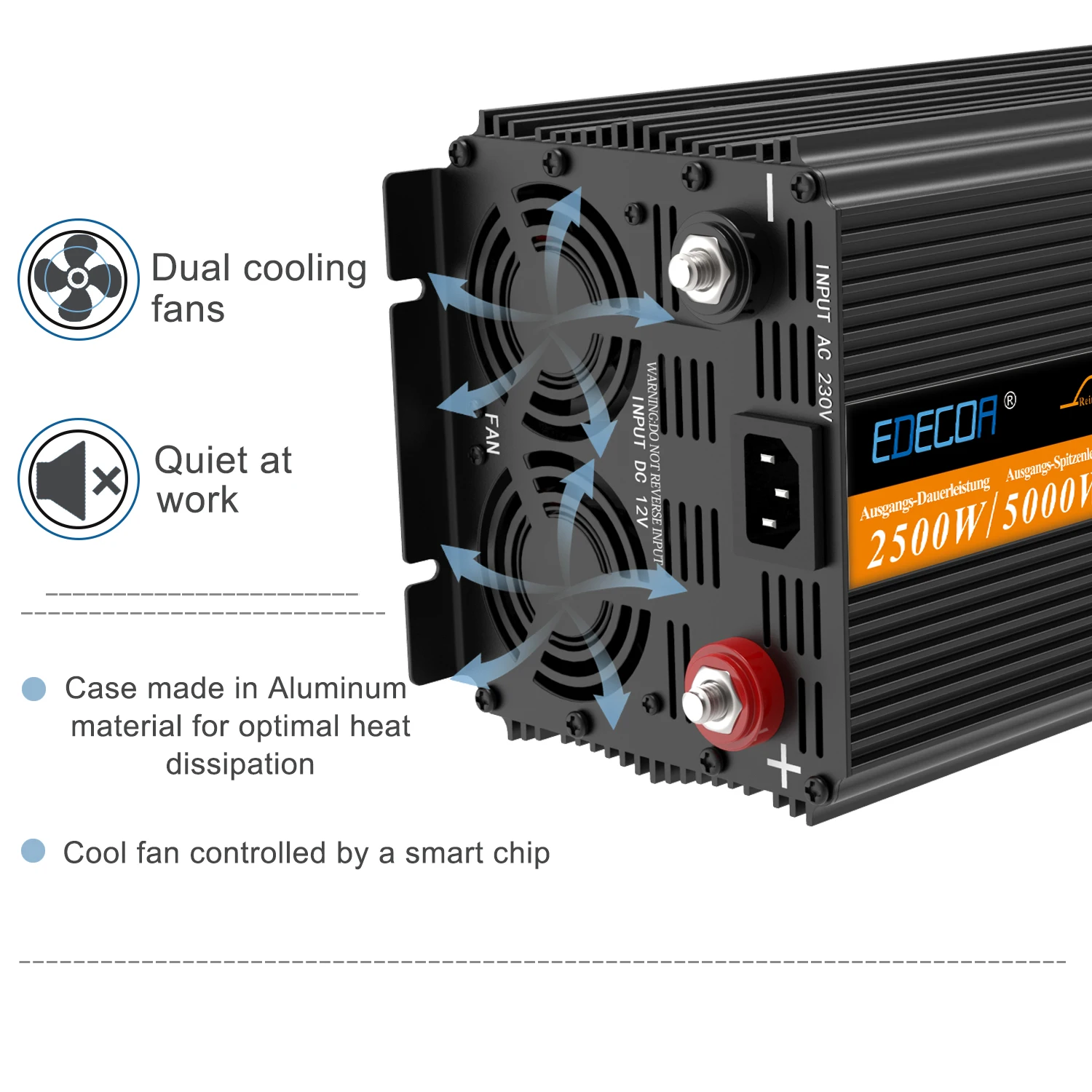 Description Picture 4 of itemUPS&charger inverter 2500W DC 12V to AC 220V 230V converter pure sine wave transformer 2.5KW for home car solar system