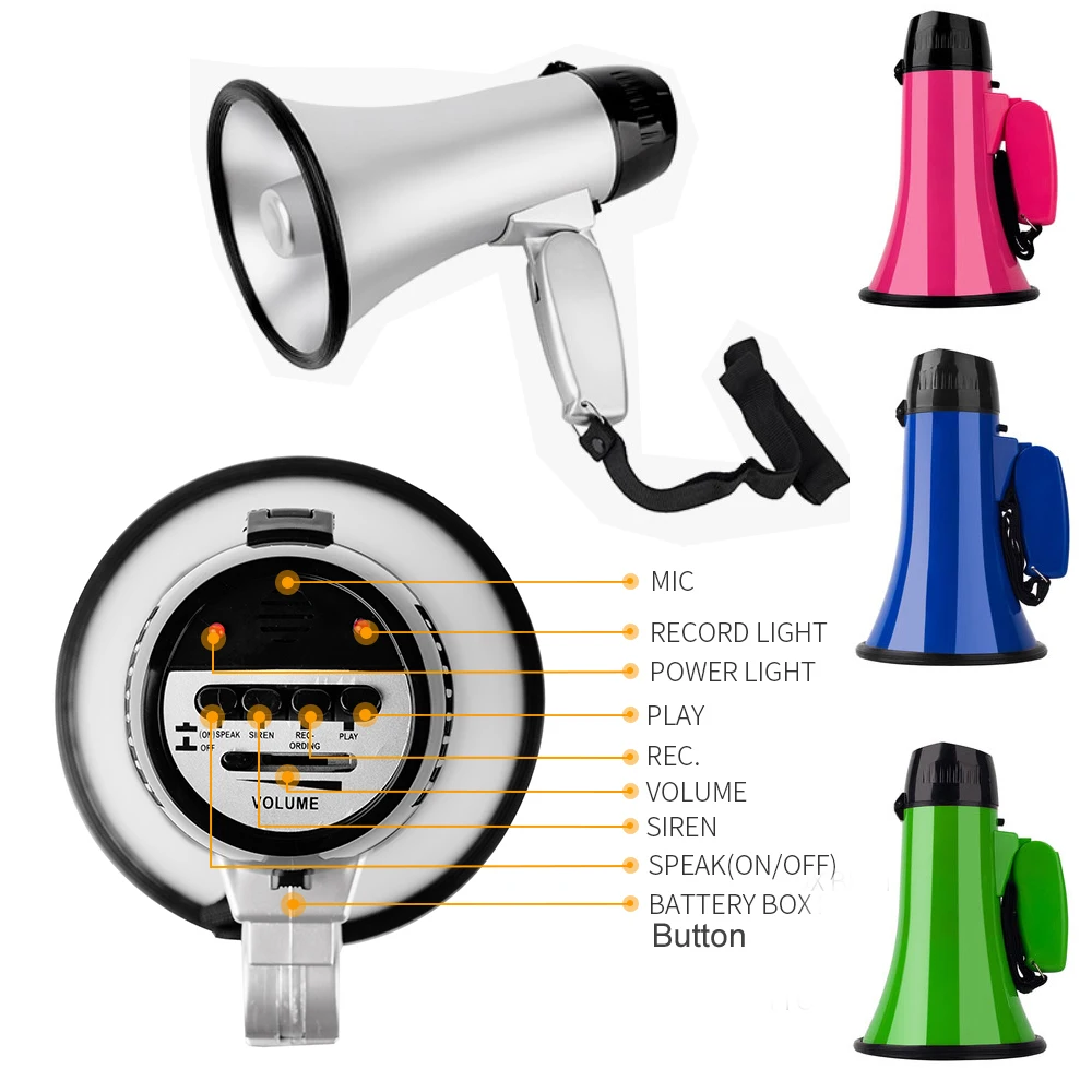 

Multi color High power Portable hand megaphone loudspeaker Peddle trumpets Recording horn Tour guide speakers Loud volume D15