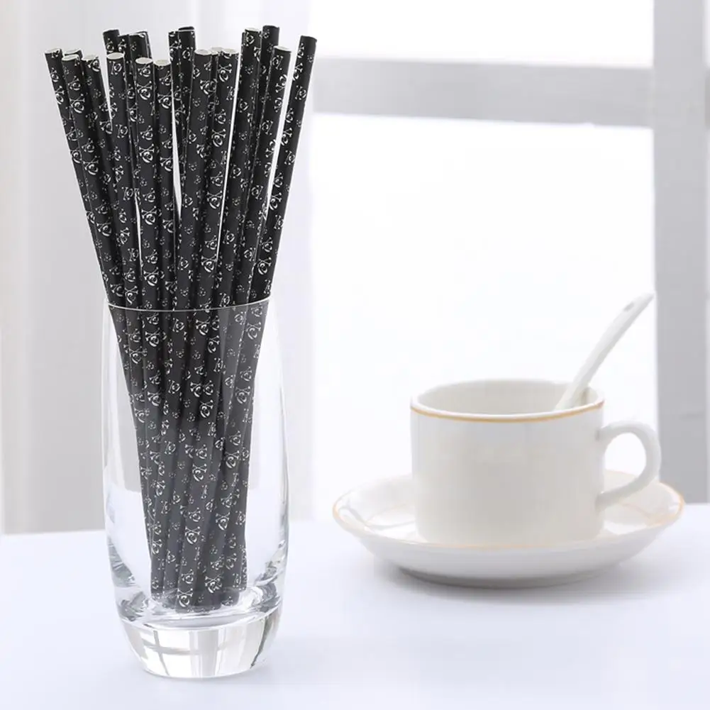 

Hot Sale 25Pcs Halloween Skull Print Disposable Paper Straws Home Party Table Decoration