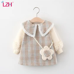 LZH – robe à manches longues pour bébés filles, vêtements princesse en dentelle à carreaux pour enfants, printemps et hiver, 2022 