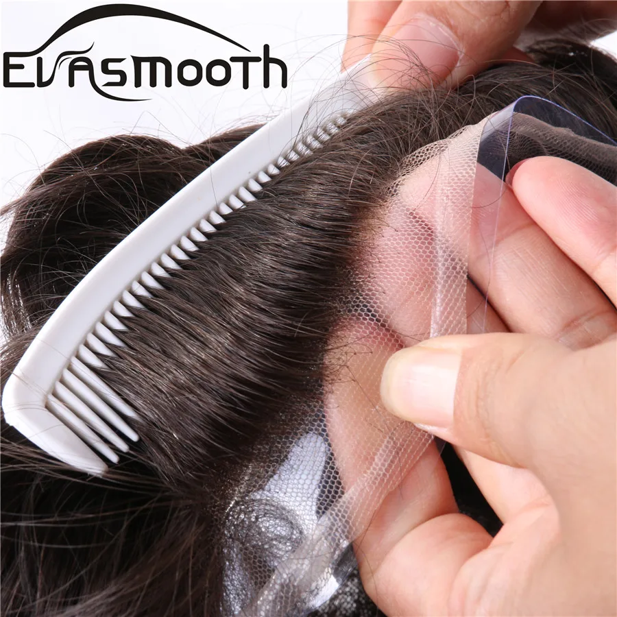 Swiss Lace Thin Skin Base Men Toupee Hair Replacement System Unit Natural Human Hair Prosthesis Man Wig