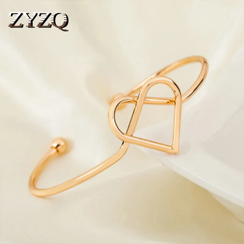 

ZYZQ Cute Minimalist Simple Heart Shaped Bangle Trendy Silver Plated Golden Color Available Wholesale Lots&Bulk Adjustable Jewel