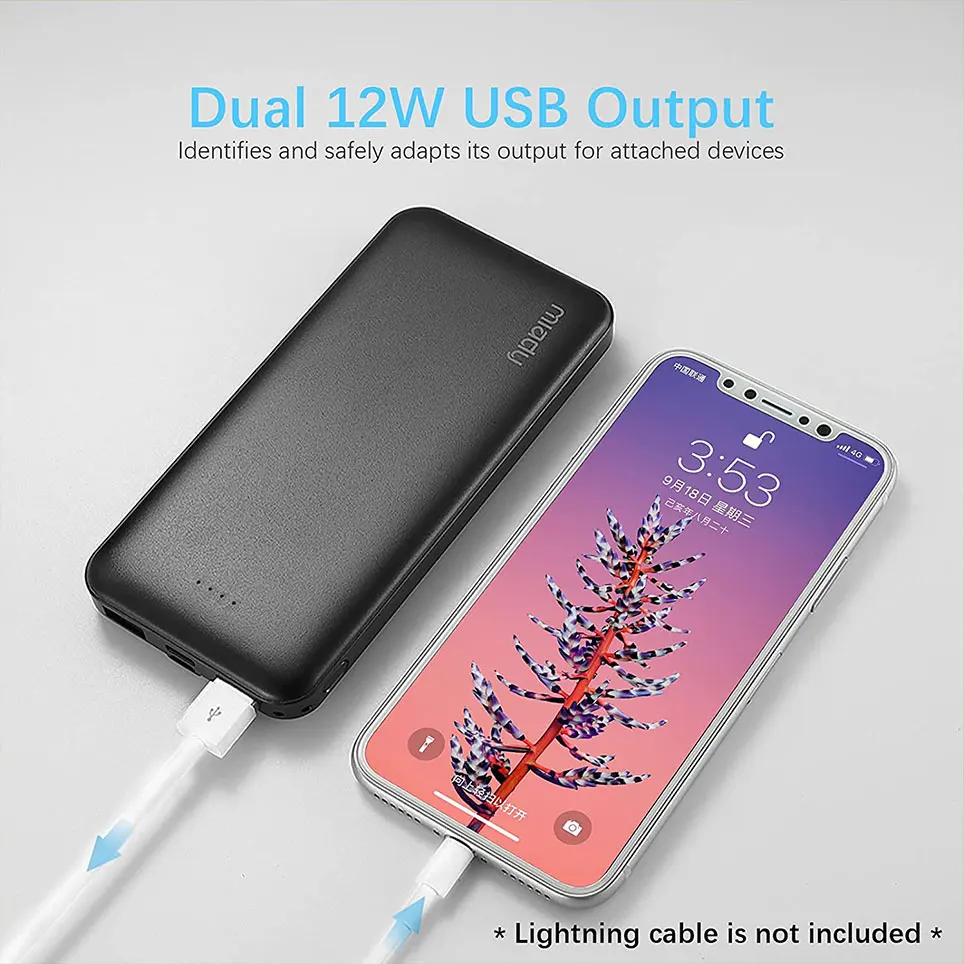 10000mAh dual USB portable charger fast charging power bank with C input backup suitable for iPhone X etc... | Электроника