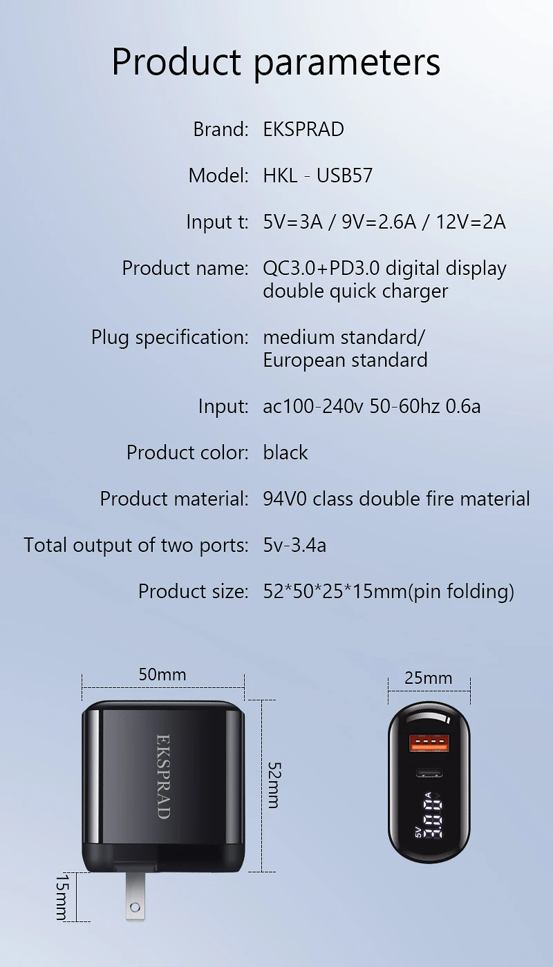 Eksprad Quick Charge 3,0 USB зарядное устройство светодиодный дисплей QC 3,0 PD Быстрая зарядка зарядное устройство для мобильного телефона для iPhone 11 11Pro X XR XS 6 7 8