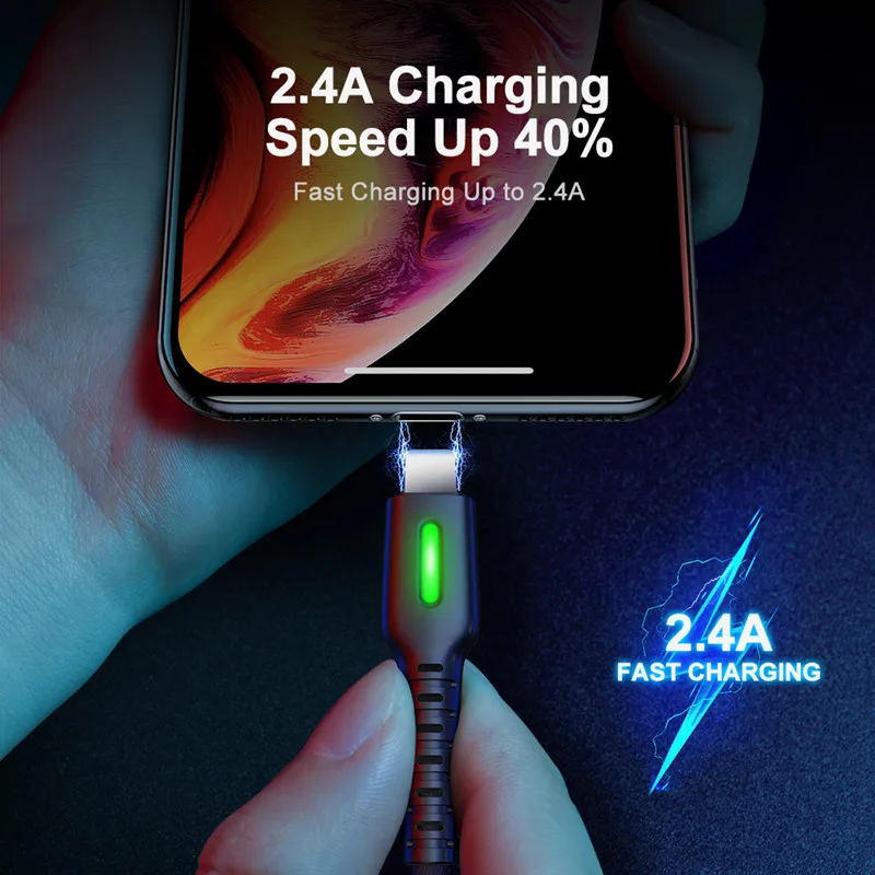 INIU 3 м 2.4A светодиодный USB кабель зарядное устройство для iPhone 11 Pro XS MAX XR X 8 7 6S 6 Plus 5 5S шнур для быстрой зарядки мобильного телефона