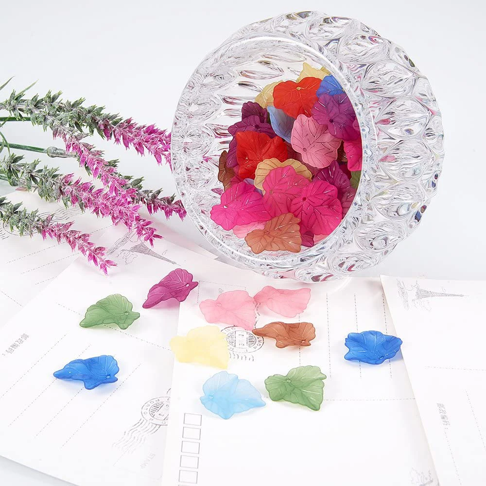 About 962 Pcs Frosted Style Acrylic Maple Leaf Charm Pendants 24x22.5x3mm for Jewelry Making Mixed Colors