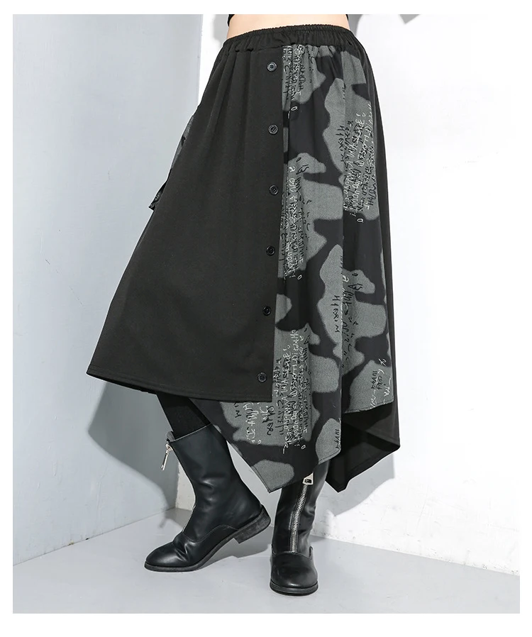 Новинка, Женская Повседневная зимняя черная юбка до середины икры, эластичная резинка на талии, трапециевидная Женская уникальная повседневная юбка, стиль Femme J256