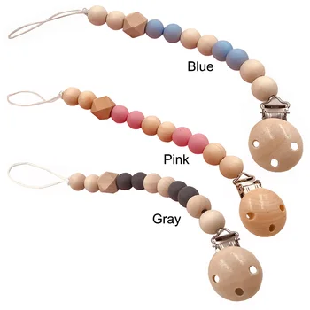 

Wooden Pacifier Clip Soother Holder Wood Bead Chain For Baby Infant Teething Clips Safe Multi-Functional Safe Easy Use 28cm 1pc