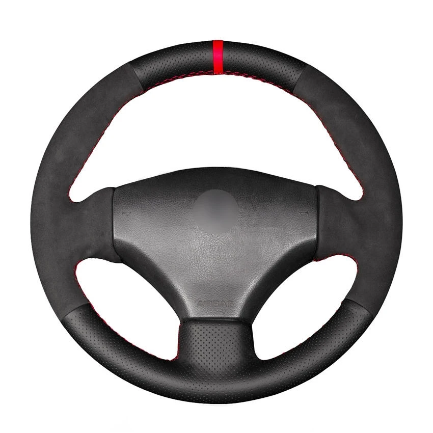 

Hand-stitched Black Leather Suede Car Steering Wheel Cover for Peugeot 206 1998-20055 206 SW 2003-2005 206 CC 2004 2005