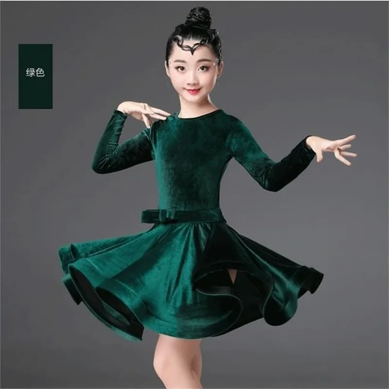 Детский костюм для латинских танцев; весенне-осеннее платье с кисточками и длинными рукавами для латинских танцев; Одежда для танцев для девочек-подростков; GDR742