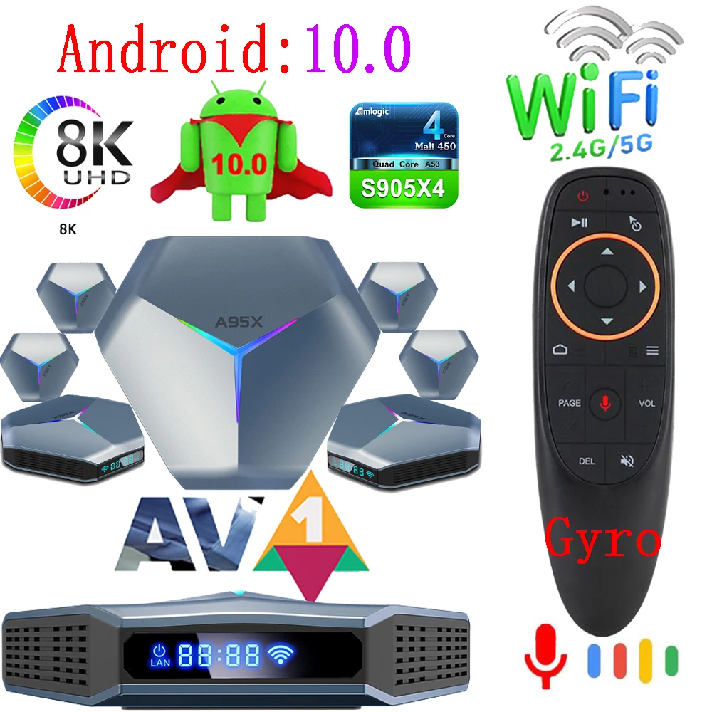 2021 High-performance A95X F4 Amlogic S905X4 Smart TV Box Android 10 4K HD YouTube 5G Wifi RGB light super speed set-top box