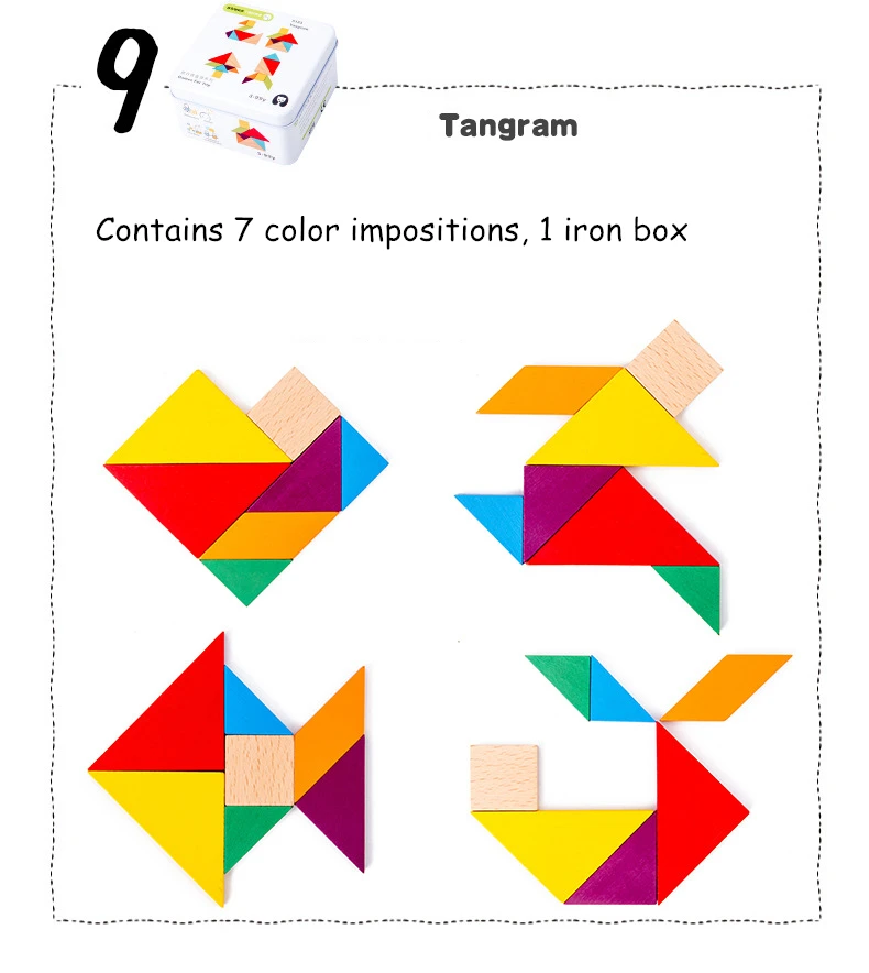 Креативные головоломки деревянные танграммы головоломки игрушки Обучающие головоломки Когнитивное обучение маленьких детей головоломки игрушки карты коробка