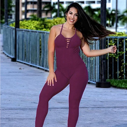 Женская спортивная одежда, комплект для йоги, бандаж с открытой спиной, женский спортивный костюм, спортивный комбинезон, одежда для фитнеса, спортивная одежда для женщин, одежда для спортзала - Цвет: dark purple