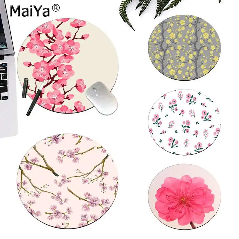 

MaiYa Peach Blossom pattern Silicone round mouse Pad to Mouse Game computer desk mat for gaming