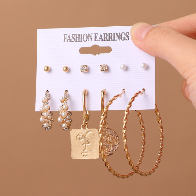 Butterfly Hoop Earring Set Women's Vintage Bohemian Acrylic Pearl Circle Alloy Drop Earrings Brincos Jewelry Gift
