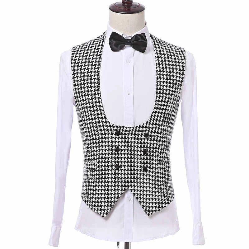 Houndstooth colete com duplo breasted para cavalheiro