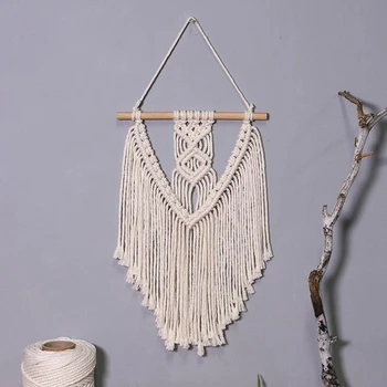 

Woven Tassel Tapestry Macrame Wall Hanging Decor Boho Chic Art Woven Tapestry for Nursery Bedroom Apartment Décor 37cm x 20cm
