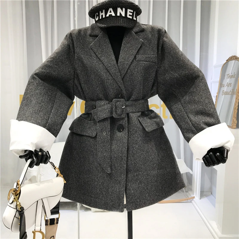 

Fashion Woman Coats Winter 2019 Single Breasted Turn-down Collar Adjustable Waist High Street Korean Coat Abrigos Mujer Elegante