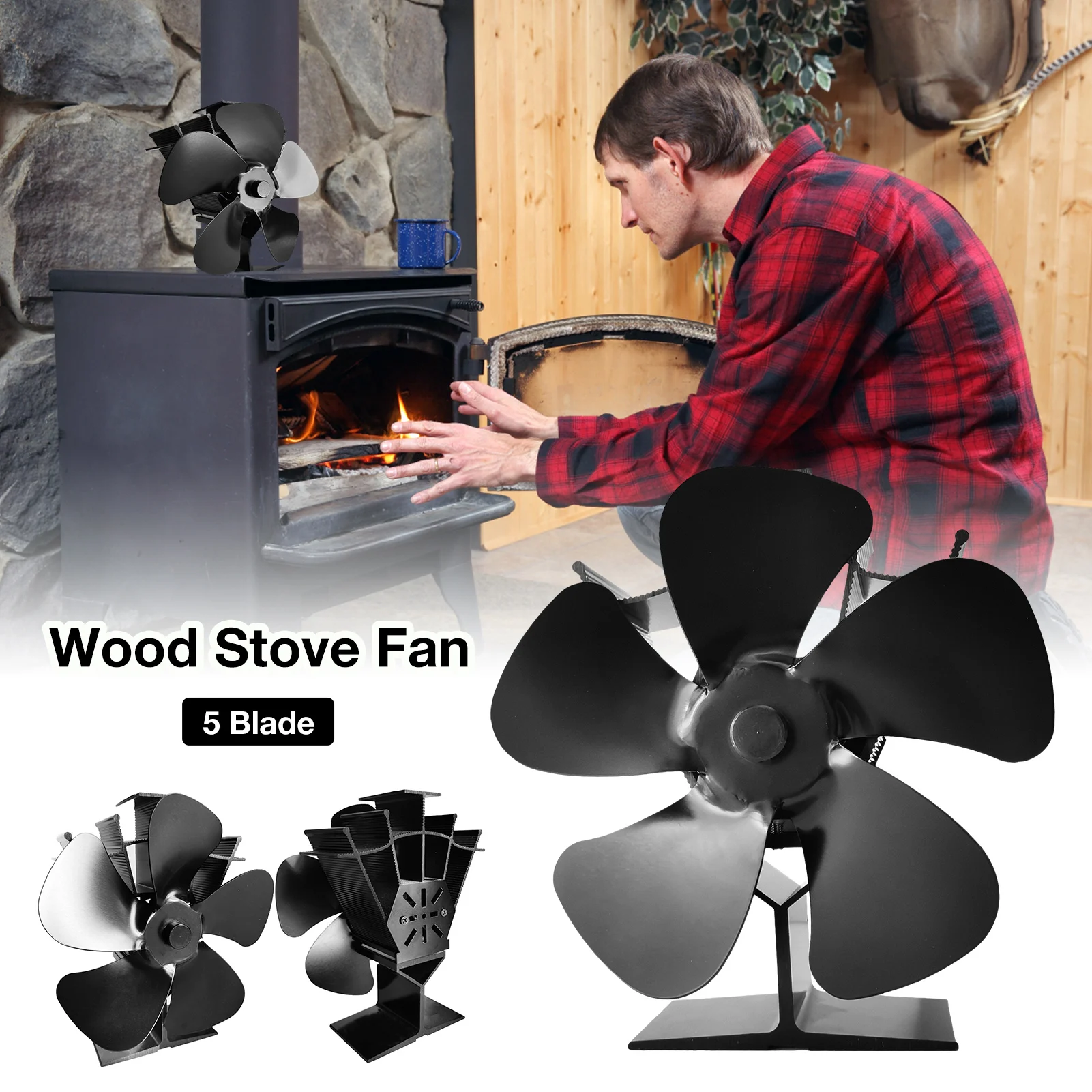 Small 4 Blade Stove Fan for Wood Burners & Multi Fuel Gas Stoves Heat Powered 