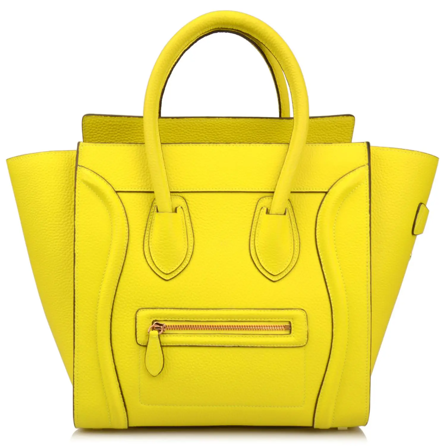 Женская сумка из натуральной кожи с большой верхней ручкой и смайликом - Цвет: Lemon yellow