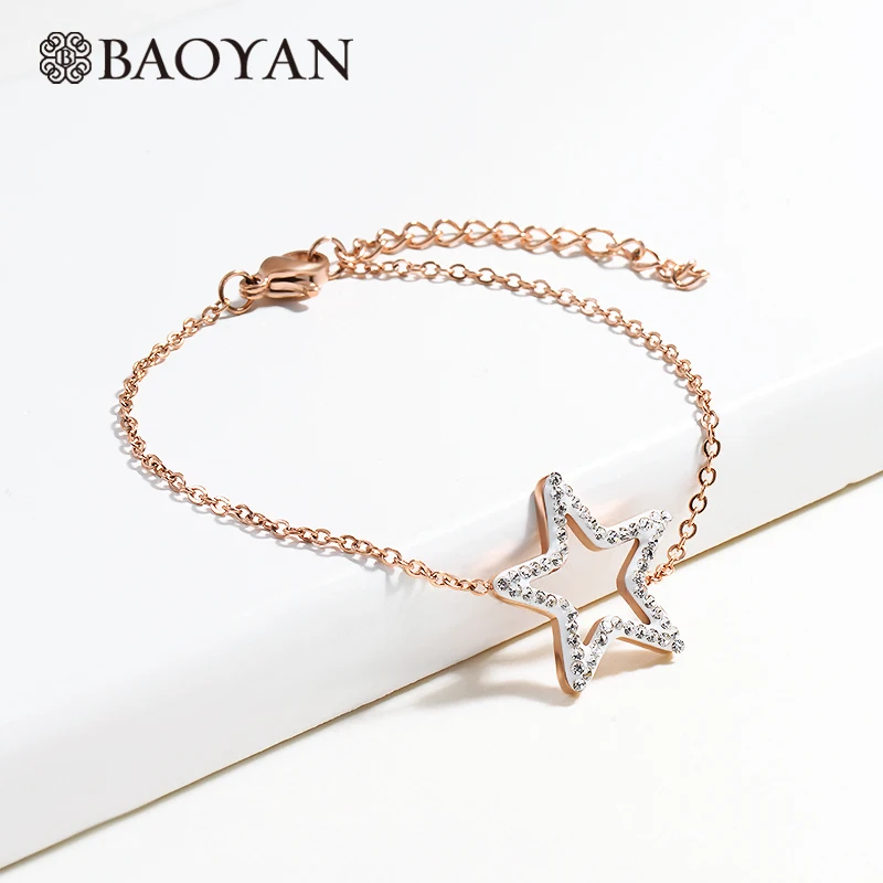 Baoyan браслет-цепочка из нержавеющей стали богемный полый Счастливая звезда очаровательный винтажный браслет стразы браслеты со звездами для женщин
