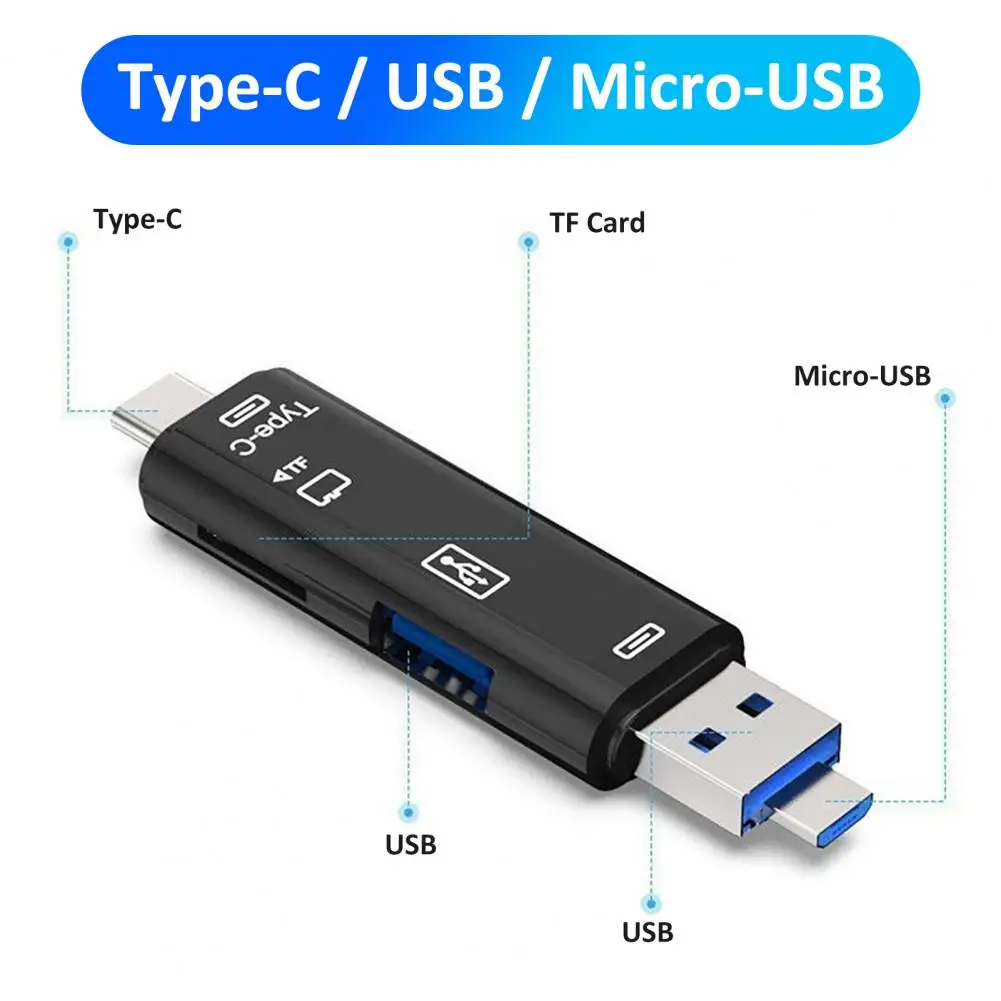 Type C&MicroUSB &USB 5 In 1 High speed Universal OTG TF Card Reader Adapter for Android Phone Computer Extension Headers memory card reader type c otg adapter