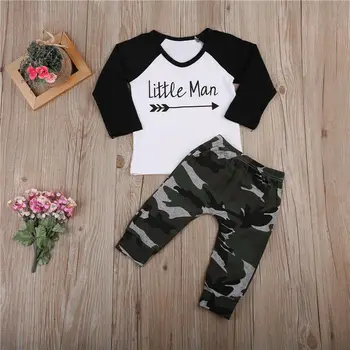 

Emmababy Kids Baby Boy Letter Printed Patchwork T-shirt Tops + Pants Camouflage Outfit Clothes Set