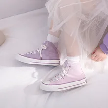 Парусиновая обувь с высоким берцем фиолетового цвета; женская зимняя бархатная хлопковая обувь; осенние женские кроссовки; прогулочная обувь; ZZ-263