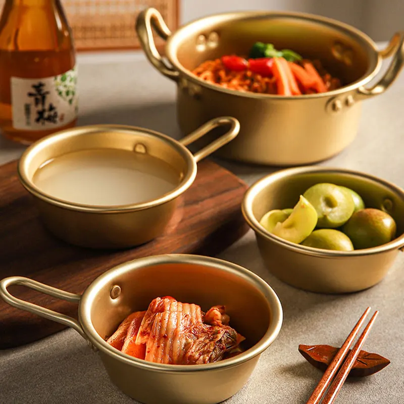 Gold Stainless Steel Bowl Instant Noodle Pot Metal Spoon Chopsticks Home Hotel Tableware Kitchenware Small Pots Handle Bowls