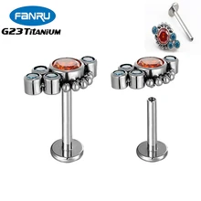 

G23 Titanium Piercing Stud Earrings Color Floral Zircon Internally Threaded Helix Tragus Cartilage Ear Body Perforated Jewelry