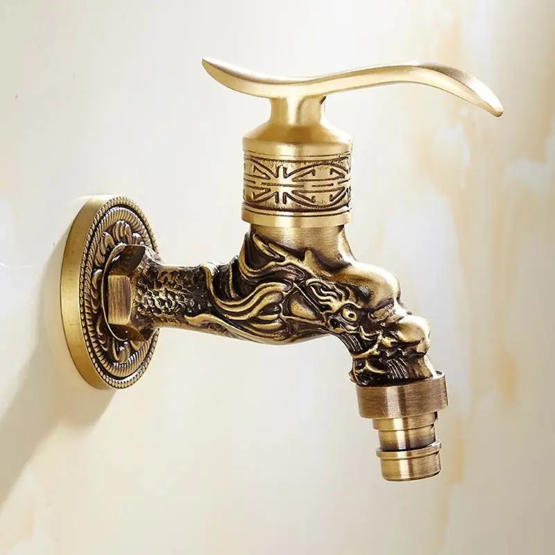  Antique Bronze Bathroom Sink Faucet Dragon Washing Machine Tap Wall Mounted Tap