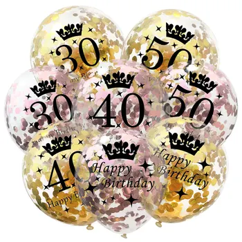 

5pcs 12 Inch Confetti Balloons Latex Gold Black Birthday Balloons 18 21 30 40 50 Years Old Anniversary Wedding Party Decoration