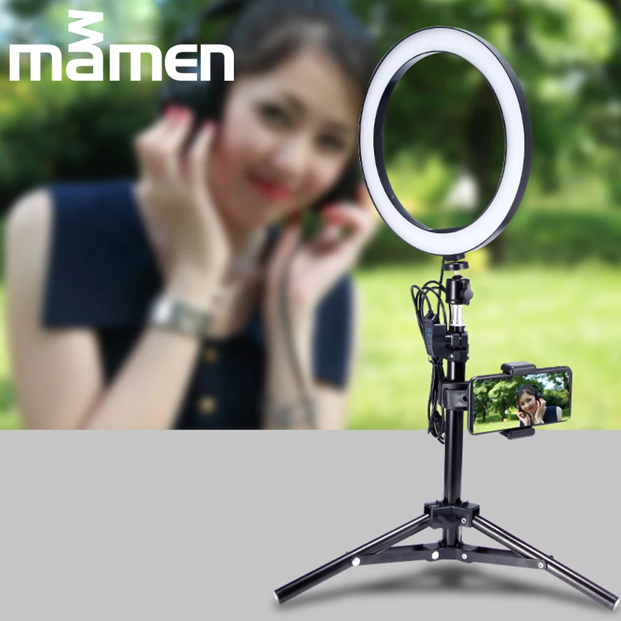 

MAMEN 6 inch DC5V USB Ring Light Tabletop Shooting Annular Lamp Makeup Beauty Light for Video Youtube with Tripod Phone Holder