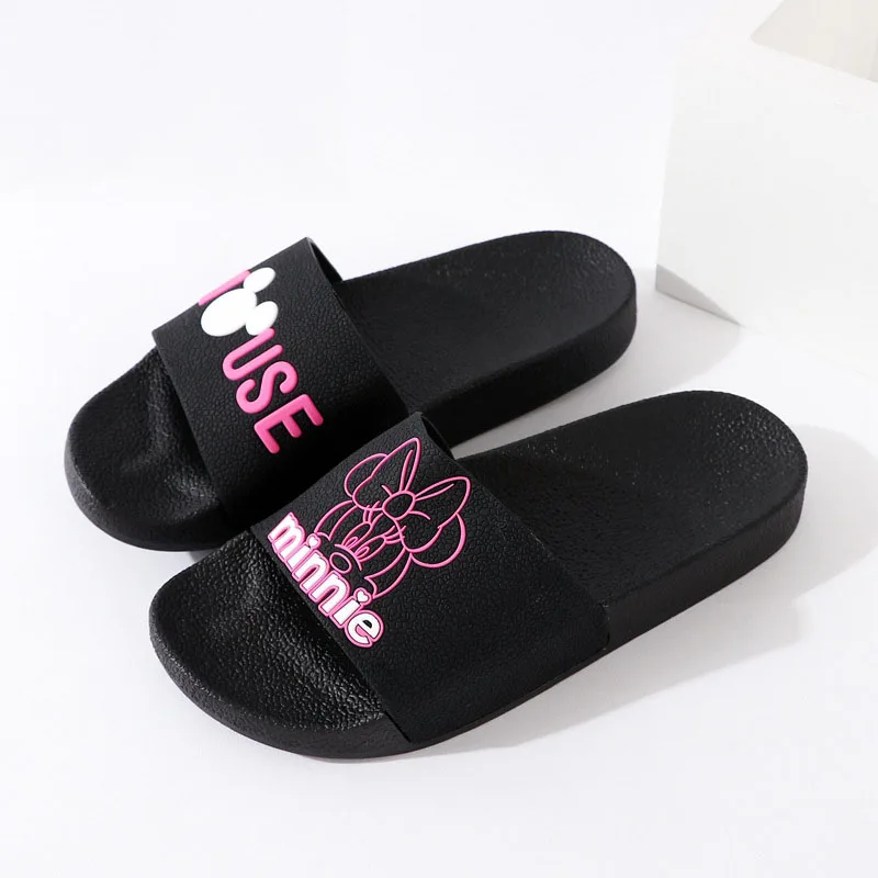 Летние женские шлепанцы; Черные Резиновые Нескользящие пляжные сандалии; красивые уличные тапочки; повседневные Вьетнамки; Розовая обувь; Минни микк - Цвет: black