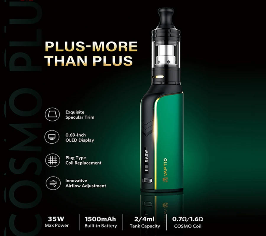 Оригинальный стартовый набор VAPTIO COSMO PLUS с баком 2 мл 1500 мАч двойные испарители