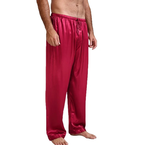 Autumn Summer Mens Silk Satin Pajamas Pyjamas Pants Soft Long Sleep Bottoms Nightwear Sleepwear Trousers red plaid pajama pants