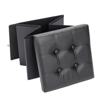 

Folding Stool Storage Box Cube Shape Folding PVC Leather Seat Stool Simple Practical Ottoman Saddle for Home Office livingroom