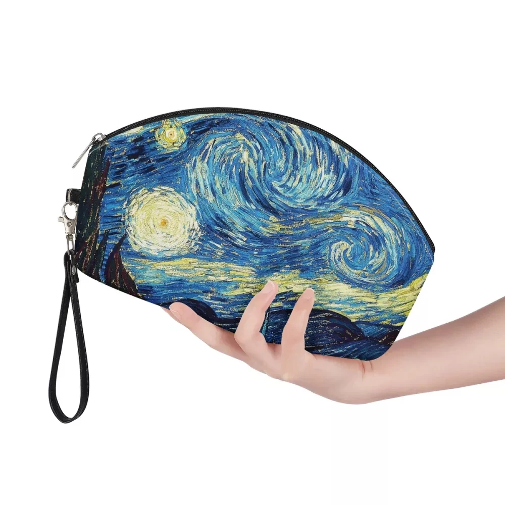 

Famous Van Gogh Oil Printing Cosmetic Bags For Women Leather Travel Portable Storage Handbags Makeup Bag Beauty Organizer Pouch