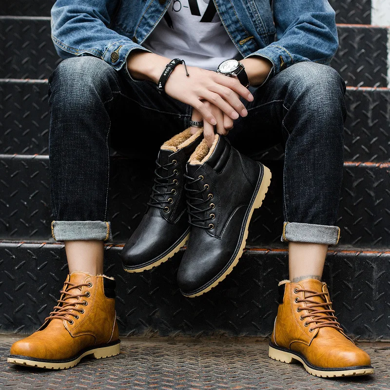 

2019 Winter New Style plus Thick Cotton Martin Shoes Korean-style Versatile Warm Hight-top-Style Leather Cotton-padded Shoes Men