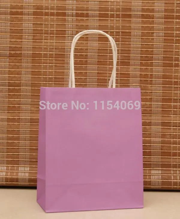 

Wholesale 90pcs/lot Purple Kraft paper Gift bag with handle 18x15x8cm wedding party favor boutique gifts packaging bags