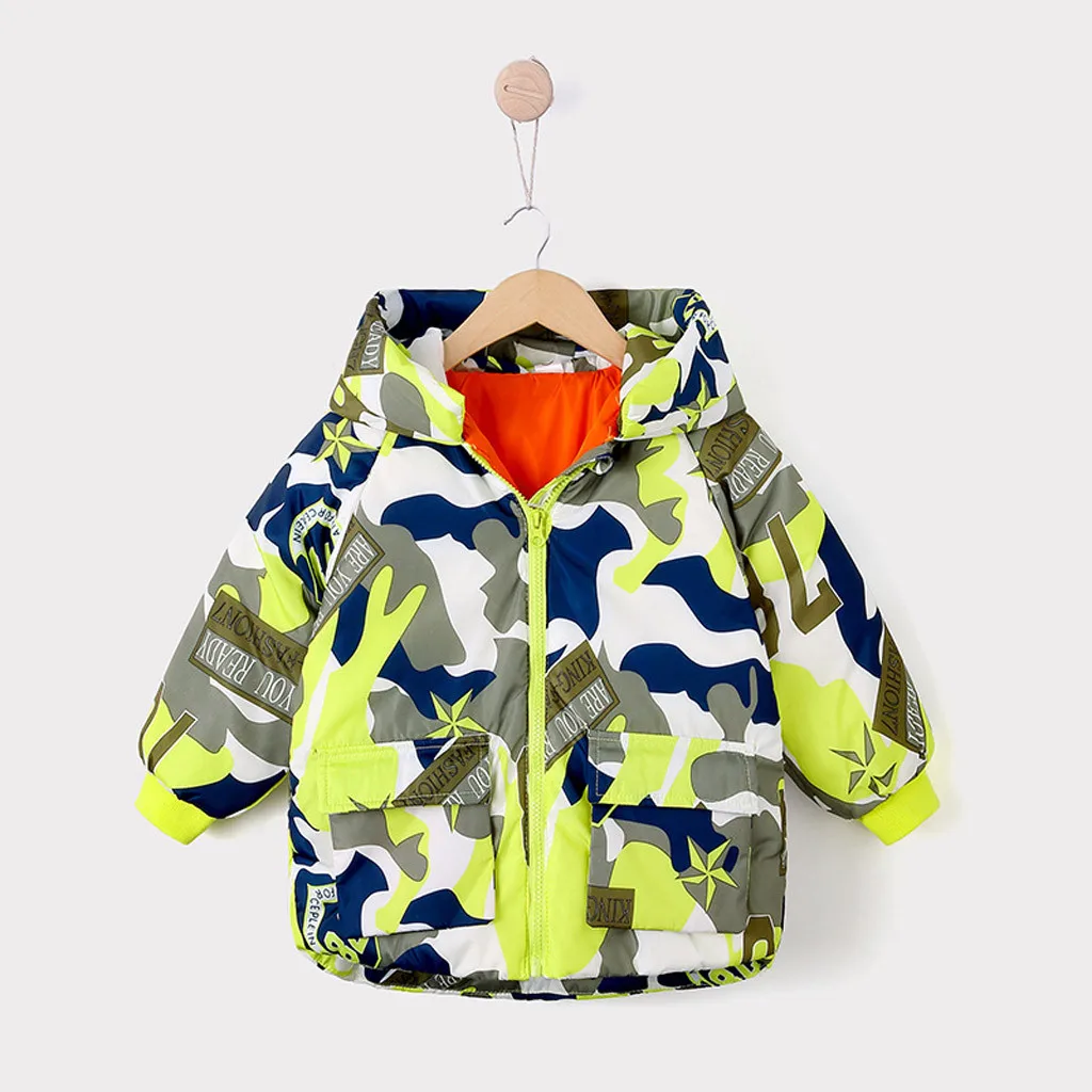 Куртка для маленьких девочек коллекция года, зимняя куртка для девочек, пальто камуфляжная ветрозащитная куртка с капюшоном для маленьких мальчиков детская одежда, l30916