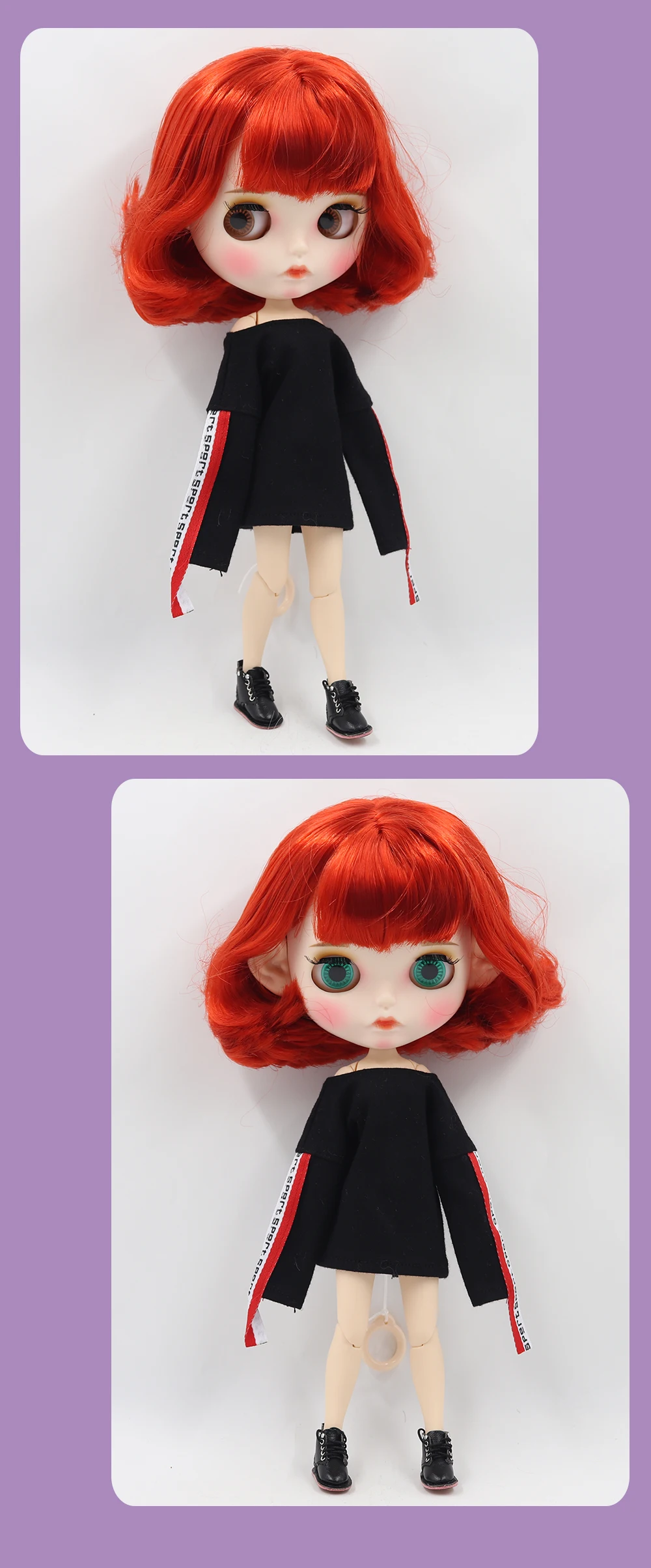 Neo Blythe Doll with Red Hair, White Skin, Matte Pouty Face & Custom Jointed Body 1